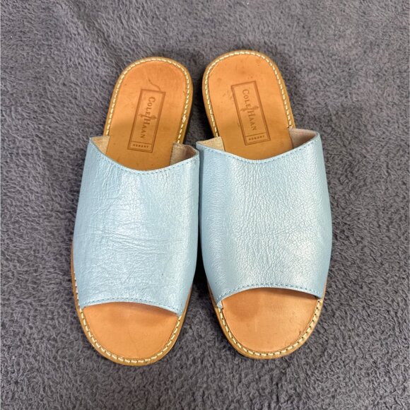 Cole Haan Light Blue Leather Open Toe Slide Sandals Womens Size 8.5 - Picture 2 of 10